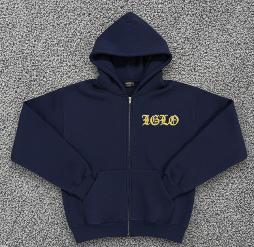 IGLO “Midnight Zip” Embroidery Hoodie - Navy