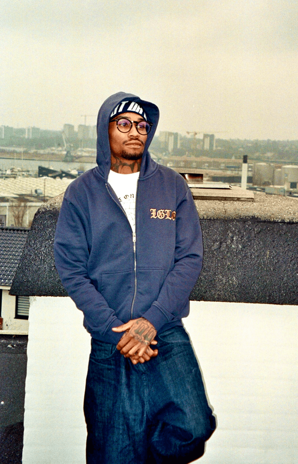 IGLO “Midnight Zip” Embroidery Hoodie - Navy